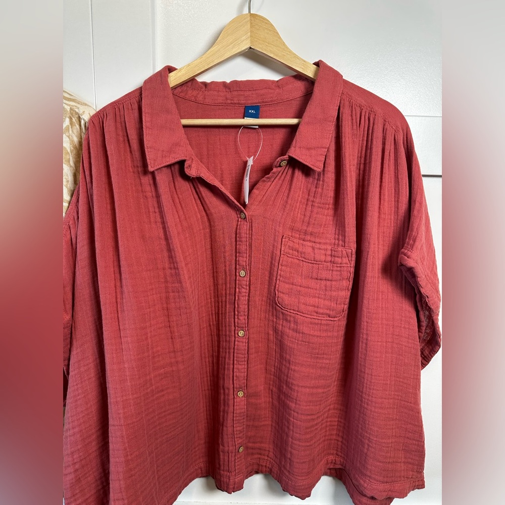 NWT Lot of (2) Old Navy Short Sleeve Shirts Tops Coral Zebra Gauzy Women's XXL - Picture 3 of 16